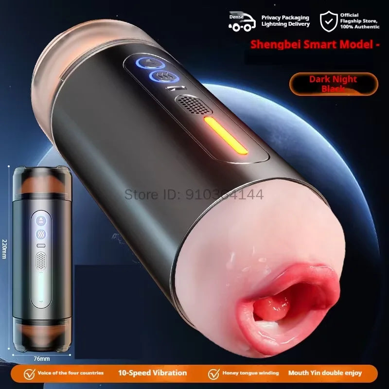 Realistic Oral Vagina Two Head Use Male Masturbator Automatic Vibrating Moaning Pocket Pussy Voice Blowjob Cup Sex Toys for Men