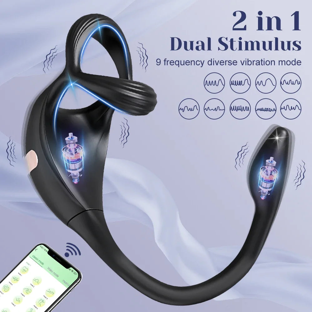 Vibrating Cock Ring Male Prostate Massager Stimulator for Men APP Control Sex Toy for Couples Anal Vibrator Penis Ring Butt Plug