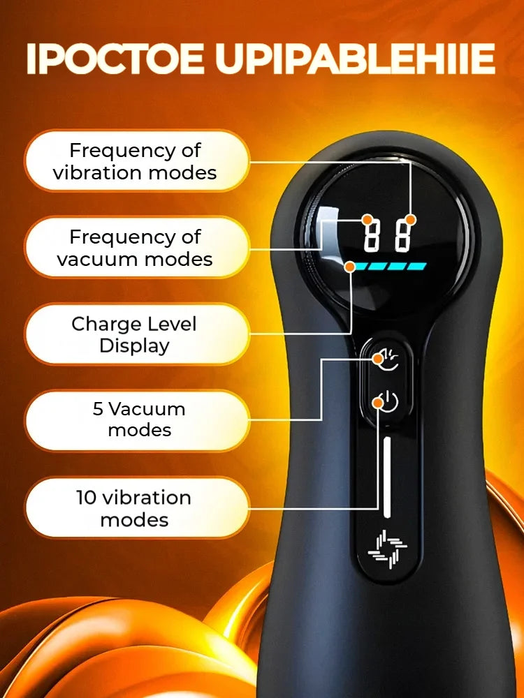 Male Masturbator Penis Pump Adult Sex Toys for 18 Men with 4 Sucking 9 Vibration Modes LED Display Pocket Pussy Realistic Vagina