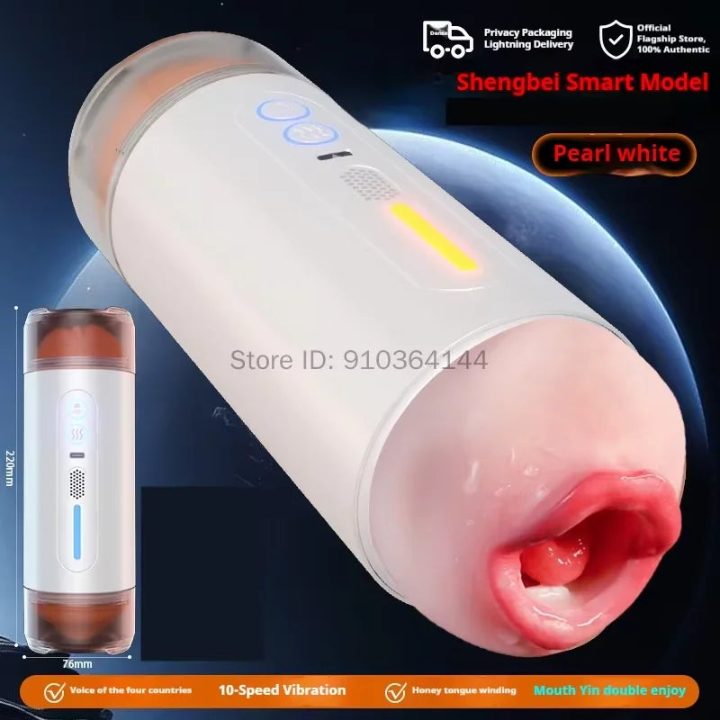 Realistic Oral Vagina Two Head Use Male Masturbator Automatic Vibrating Moaning Pocket Pussy Voice Blowjob Cup Sex Toys for Men
