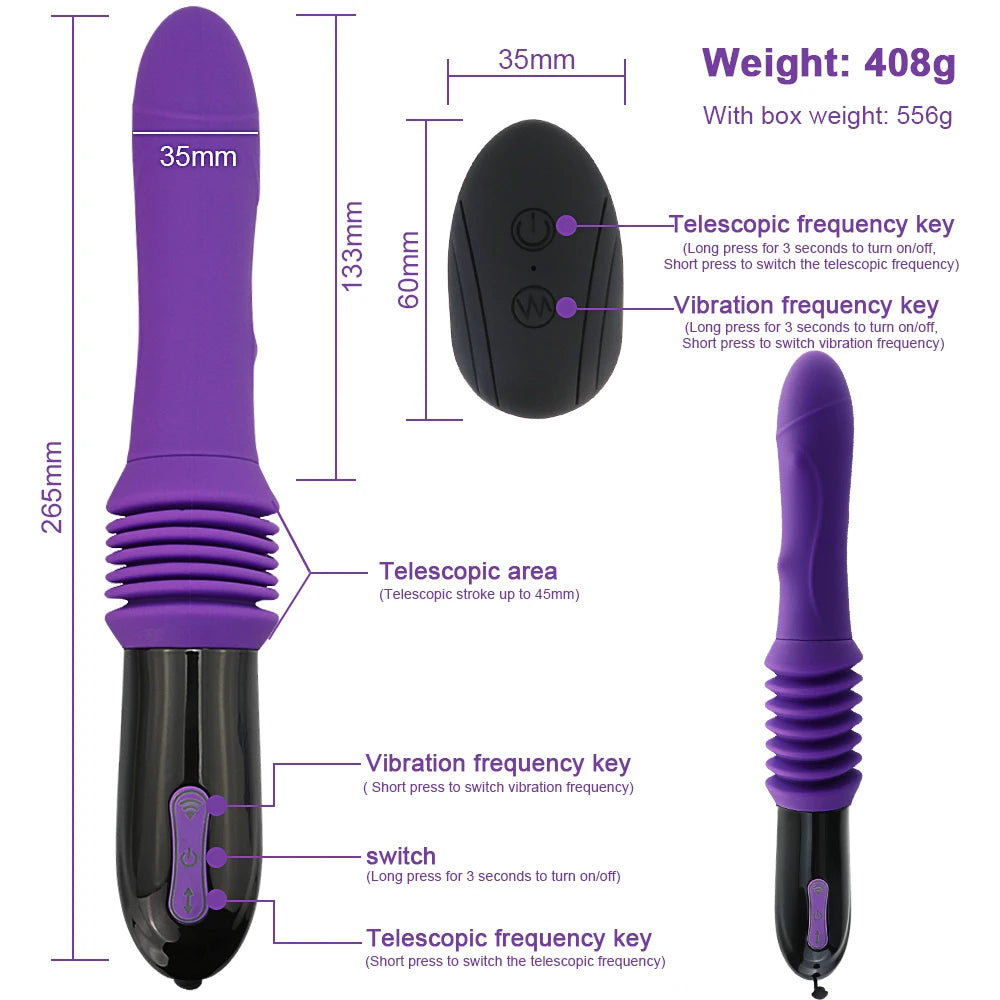 Wireless Remote Control Telescopic Cannon Machine, Women's Pull-out Vibration Massage Orgasm Masturbation Device, Adult Sex Toy